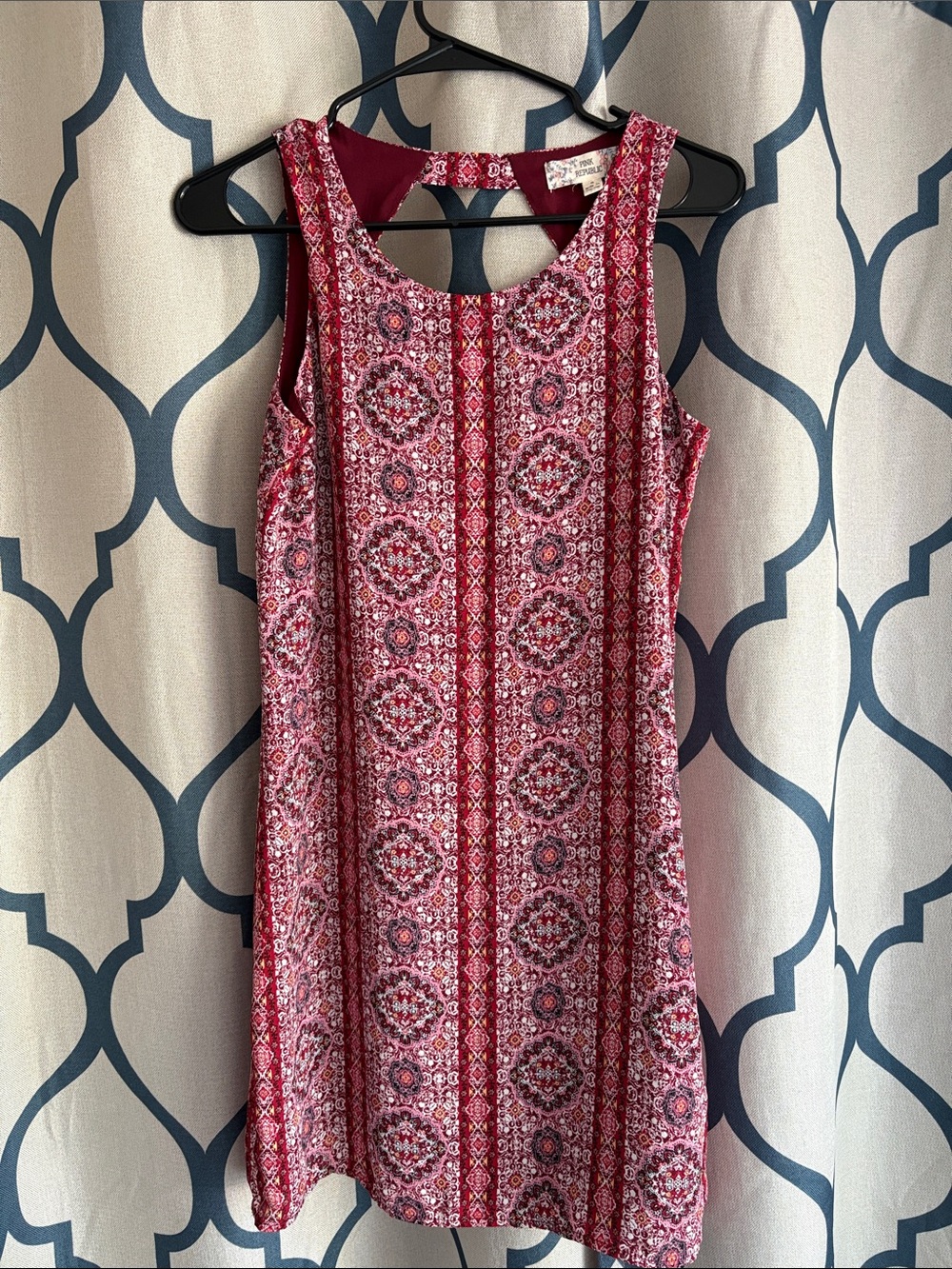 Pink Republic Sleeveless Mini Dress in Red Medallion Print